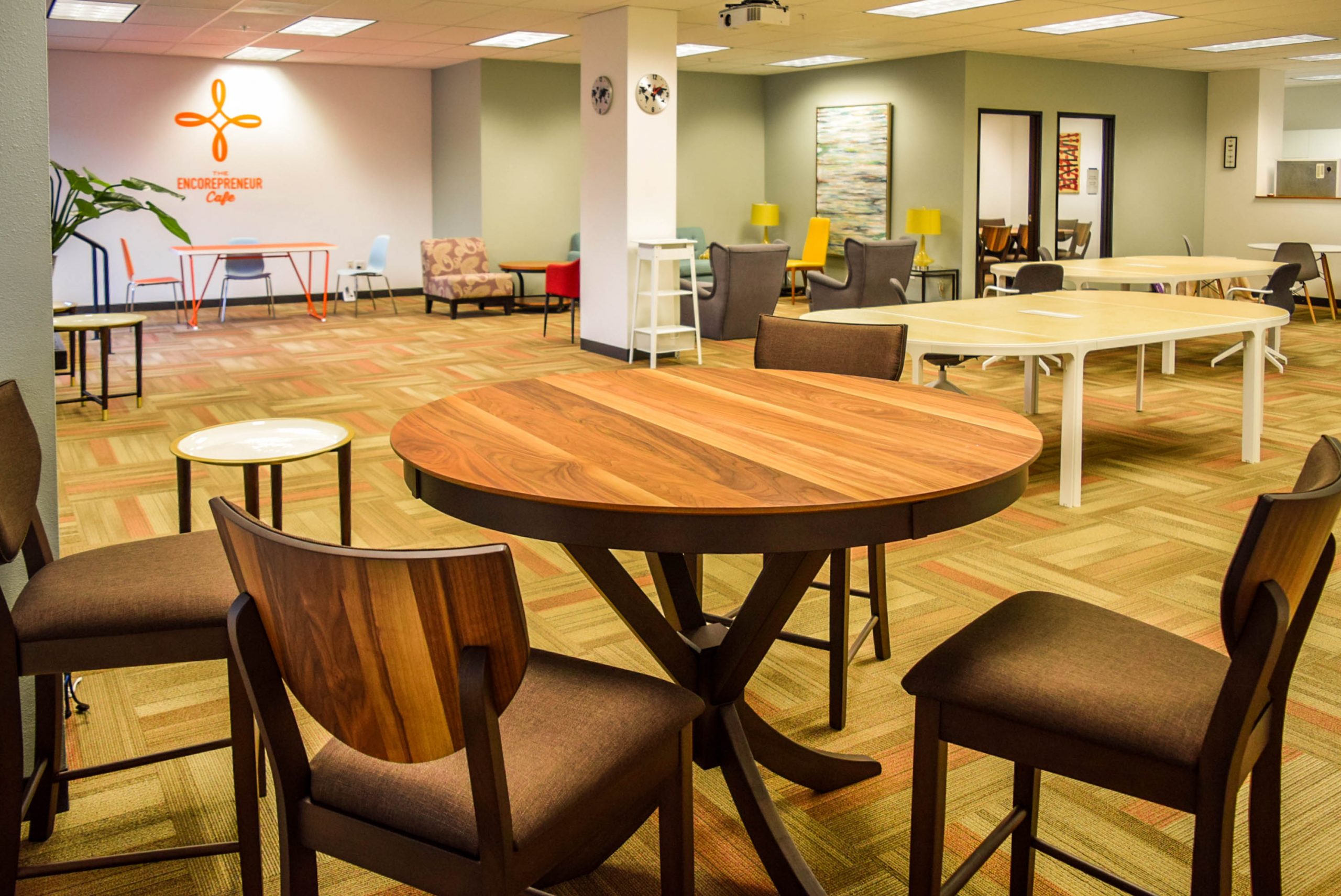 Event space with variety of tables and seating options